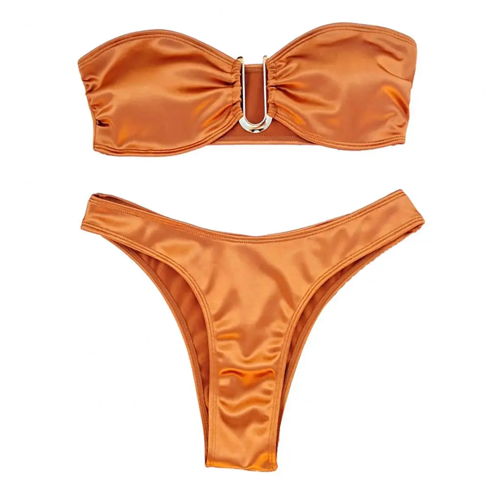 Satin Bikini Set Women Bikini Set Stylish Off-shoulder Bikini Set for Women Satin Elastic Swimwear with Padded for Ladies