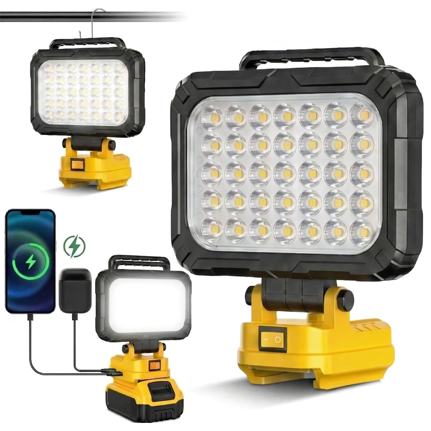 Cordless 8in LED Work Light for Dewalt 20V Battery Spotlight Jobsite Flood Light Tool for Repairing/Outdoor Camping(No Battery)