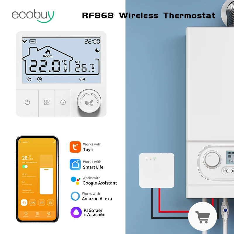 

Tuya Wifi Thermostat Wireless For Boiler Heating Thermostats Wifi Battery Operated Gas Boiler Water Heating Alexa Google Home