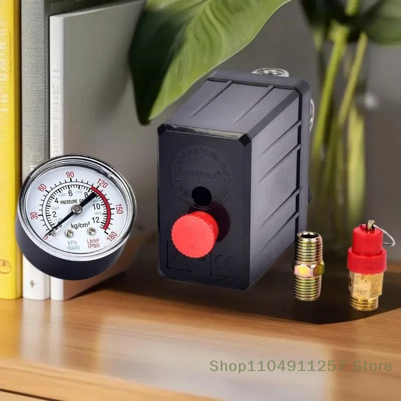 1 Buah Regulator Katup Kontrol Sakelar Tekanan Kompresor Udara Kecil dengan Pengukur untuk Sakelar Kompresor Udara