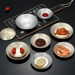 304 Thickened Korean Round Side Dish Stainless Steel Saucer Hot Pot Saucer Restaurant Round Dish Fruit Plate Tableware Supplies