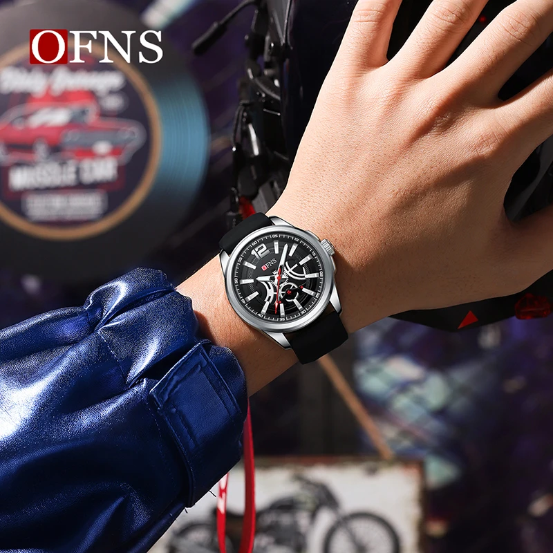 OFNS Fashion Brand Quartz Watch Leisure Outdoor Sports 50M Waterproof Luminous Simple Dial Design Silicone Strap New Men\'s Watch