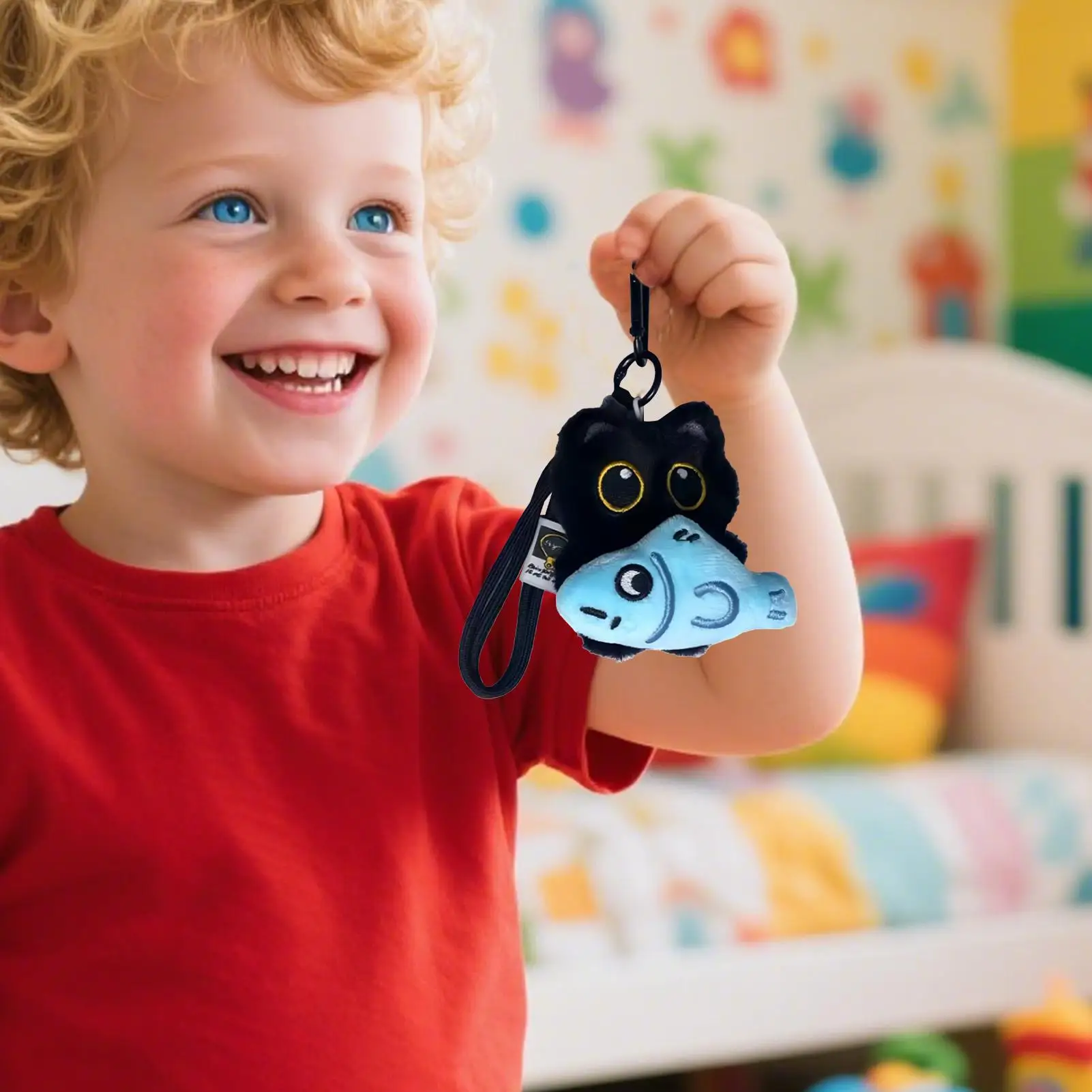 Porte-clés chat mignon, breloque de dessin animé, ornement 3D, pendentif tenant du poisson, mignon en peluche, pour adolescentes, femmes, enfants, sacs à main, sacs à dos