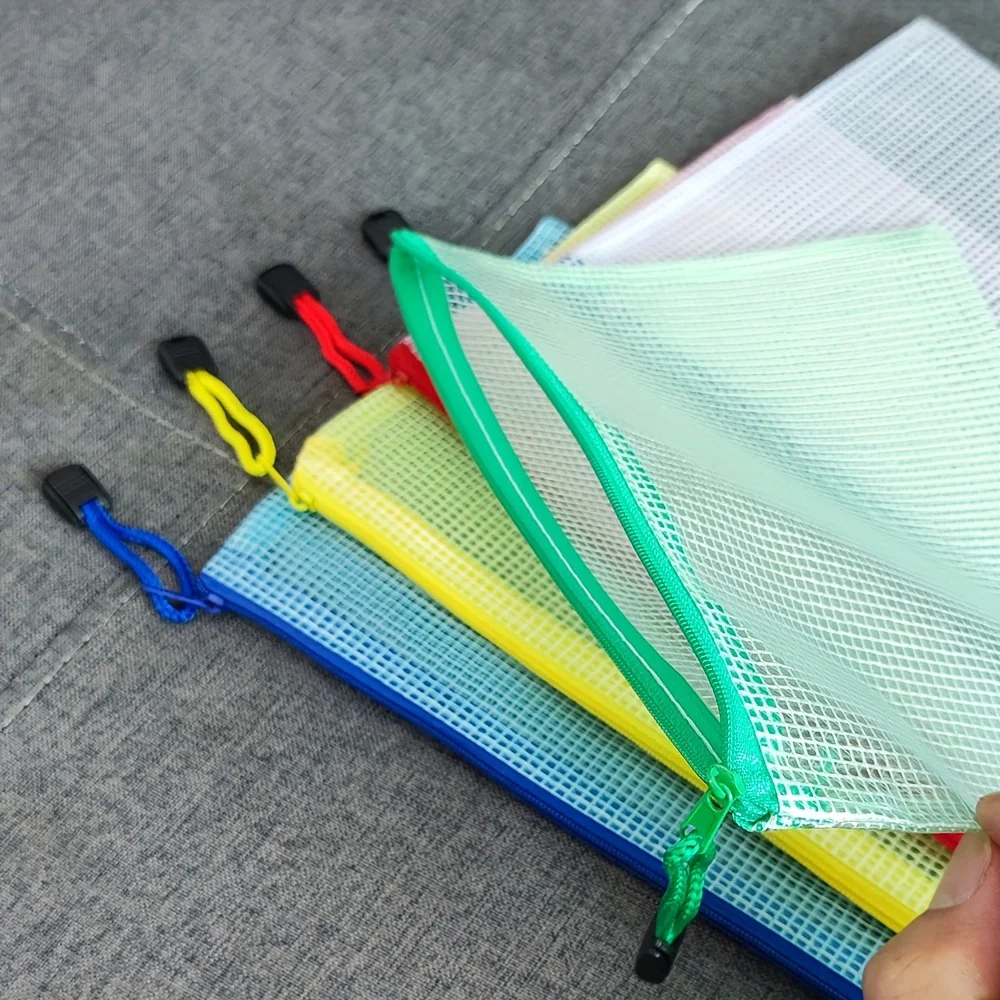 10Pcs Mixed Color Document Bag Mesh Zipper Pouch Document Waterproof Bag Stationery File Folders Storage Bags Expanding Files