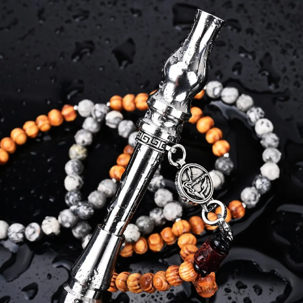 High-End Portable Stone Bead Chain Cigarette Holder - 304/Titanium Alloy Hookah Nozzle for Shisha Accessories