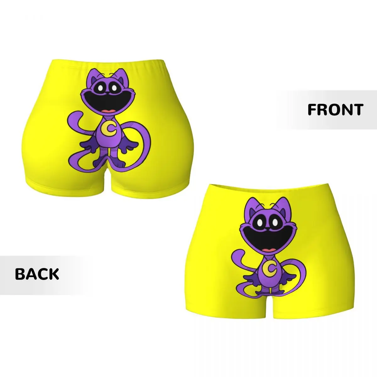 Custom Purple Smiling Big Mouth Cat Critters Workout Shorts Women Scarry Animated Game Gym Volleyball Biker Yoga Shorts