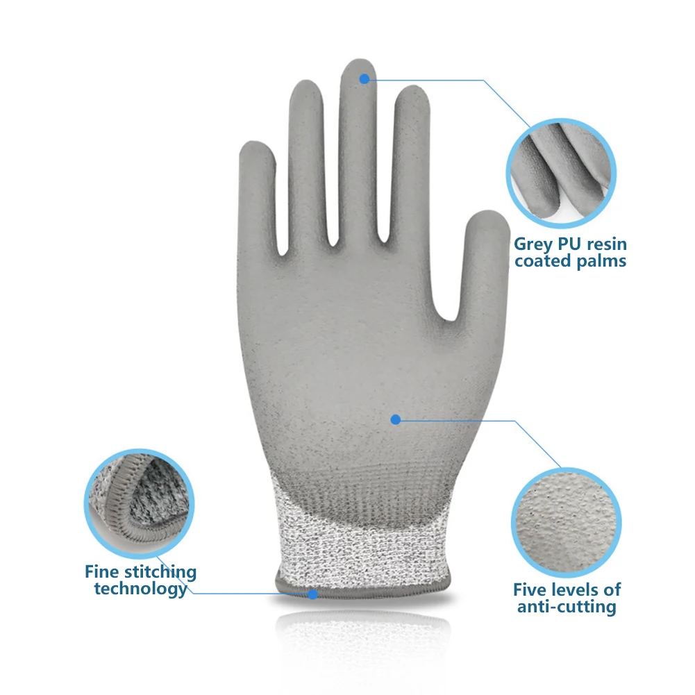 2 Pairs Superior Grip Grey Kitchen Wood Working Breathable Cut Resistant Work Gloves Outdoor Fishing Level 5 Protection Washable