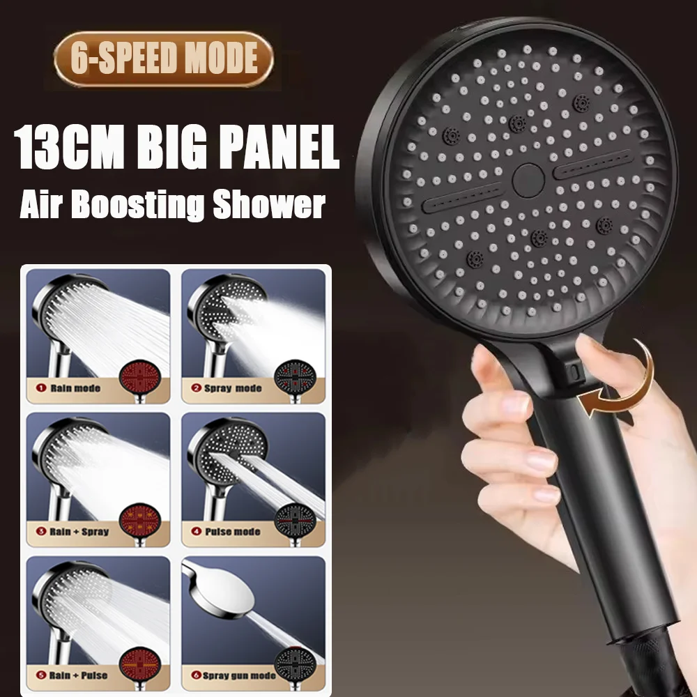 

Upgraded 1Pc Filter Booster Shower Head Six-Speed Mode Adjustment Spray Nozzle Multi-functional Home Shower Bathroom Accessories