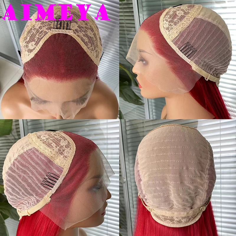 AIMEYA 13x4 الأحمر الدانتيل شعر مستعار أمامي طويل الجسم موجة الشعر الاصطناعية غلويليس شعري طبيعي ارتداء اليومي تأثيري الباروكات للنساء الطرف