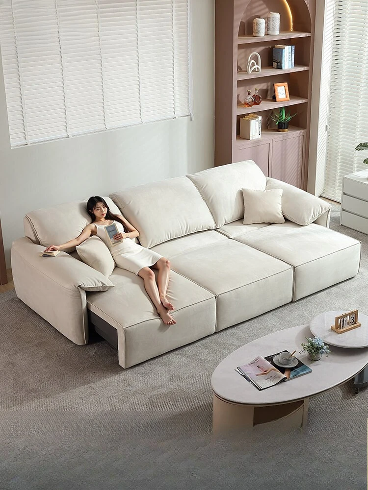 

Electric sofa bed living room simple leather cloth sofa size retractable multi-function
