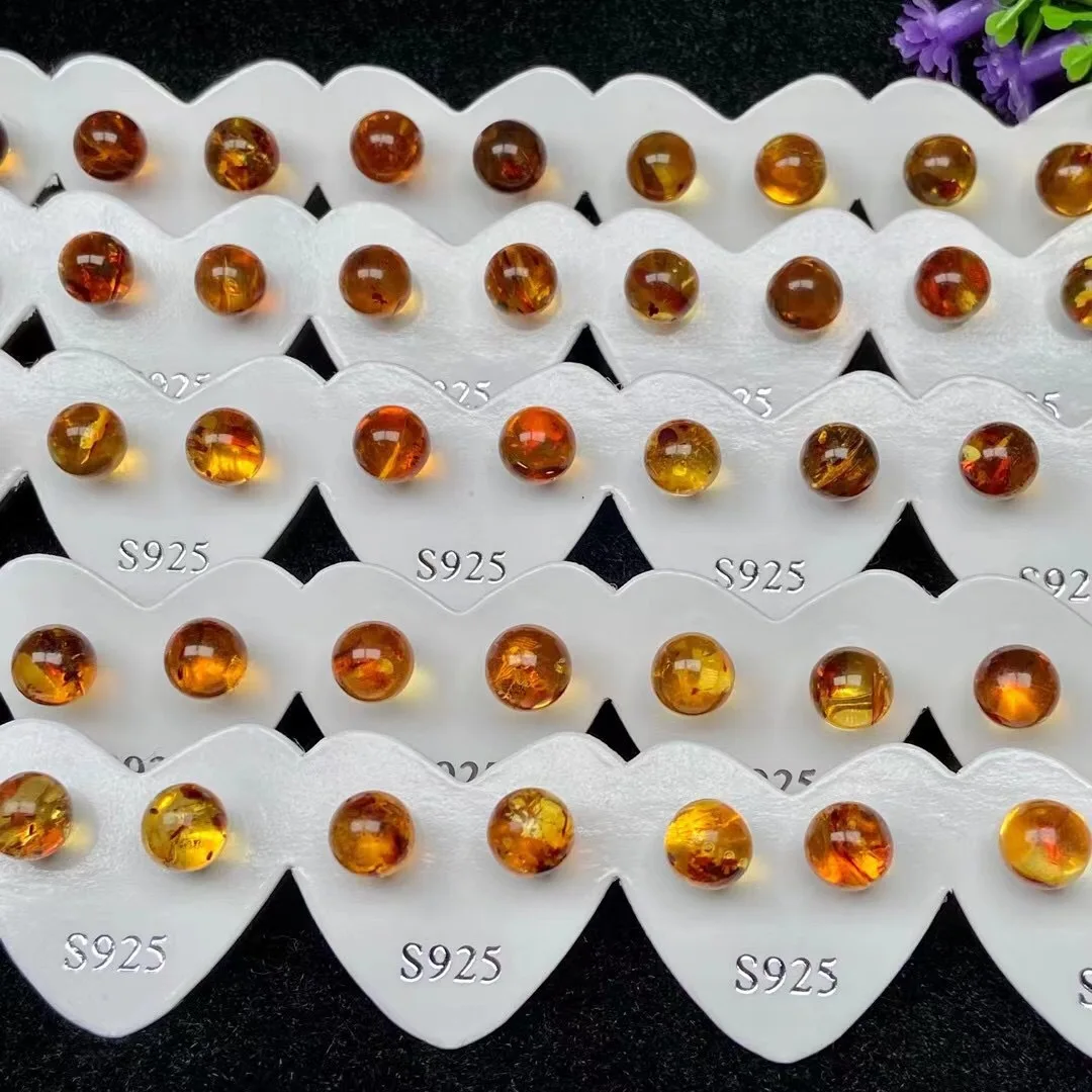 

Lii Ji Real Amber 8-9mm Stud Earring 1 pair 925 Sterling Silver Women Birthday Jewelry Gift
