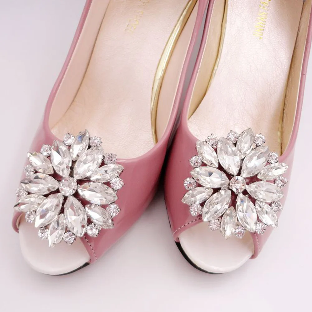 

2 pcs Rhinestone Buckle Crystal Alloy Clip For Women Wedding Banquet Decoration Detachable Shoe Accessory Durable Shoe Clip