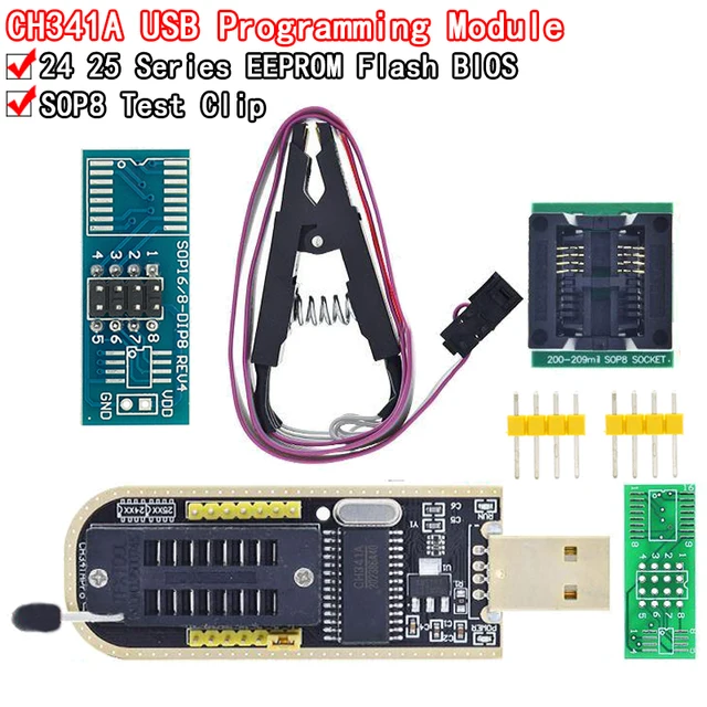 CH341A XTW100 24 25 Seria EEPROM Flash BIOS CH341 Moduł programatora USB + klips testowy SOIC8 SOP8 do EEPROM 93CXX / 25CXX / 24CXX