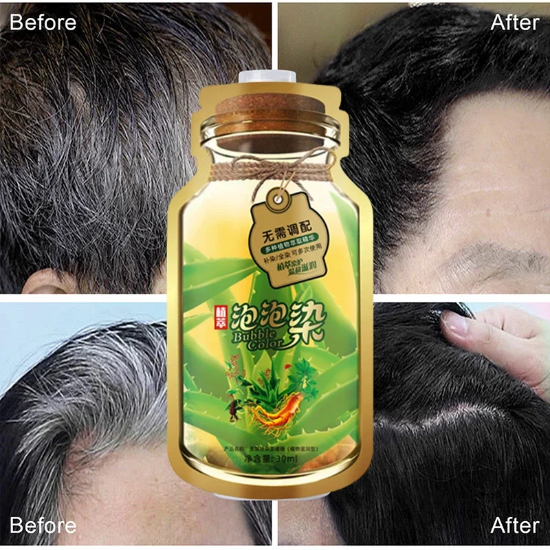 Champô para tintura natural de ervas para homens e mulheres, 5 minutos, muda a cor do cabelo, coloração duradoura, não irritante, bolha de plantas, cuidado capilar