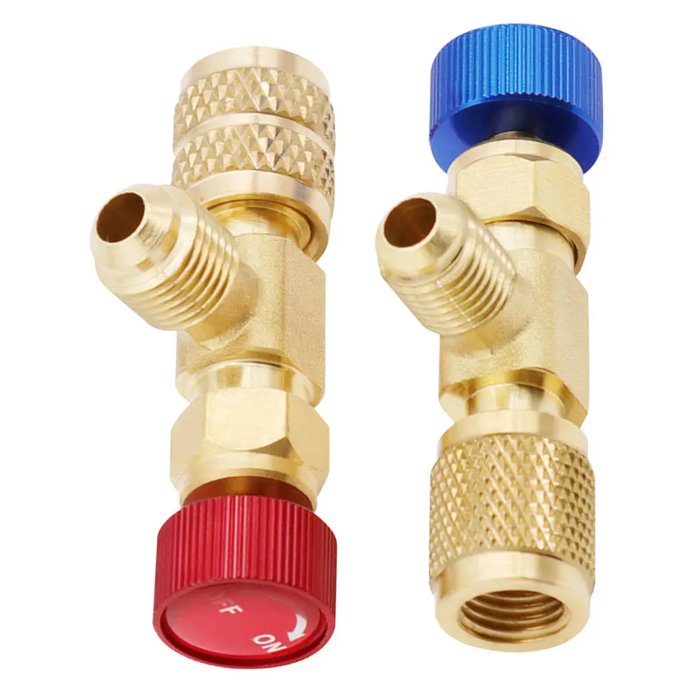 2Pcs Refrigerant Charging Valve Copper Aluminum Ergonomic Handle Air Conditioner Hose End Adapter Safety Valve Accessories