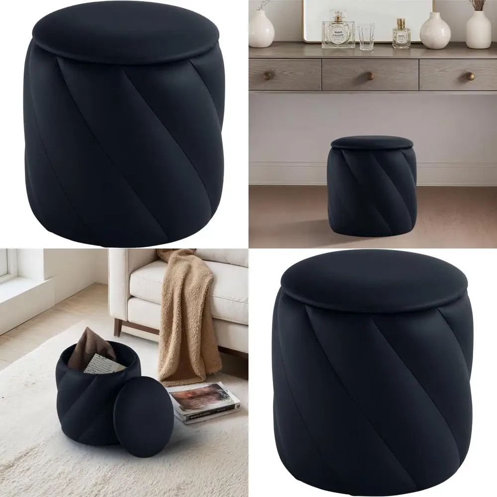 

Padded Storage Ottoman with Soft Seat, Makeup Vanity Stool, Upholstered Footrest for Living Spaces and Bedrooms
