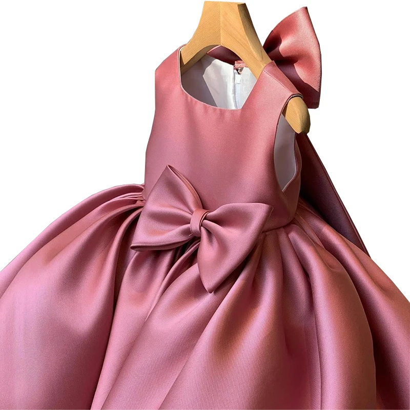 Baby Girls Fluffy Bow Party Dress Kids 1st Birthday Princess Gown Girl Fashion Summer Holiday Costume Infant Formal Costumes