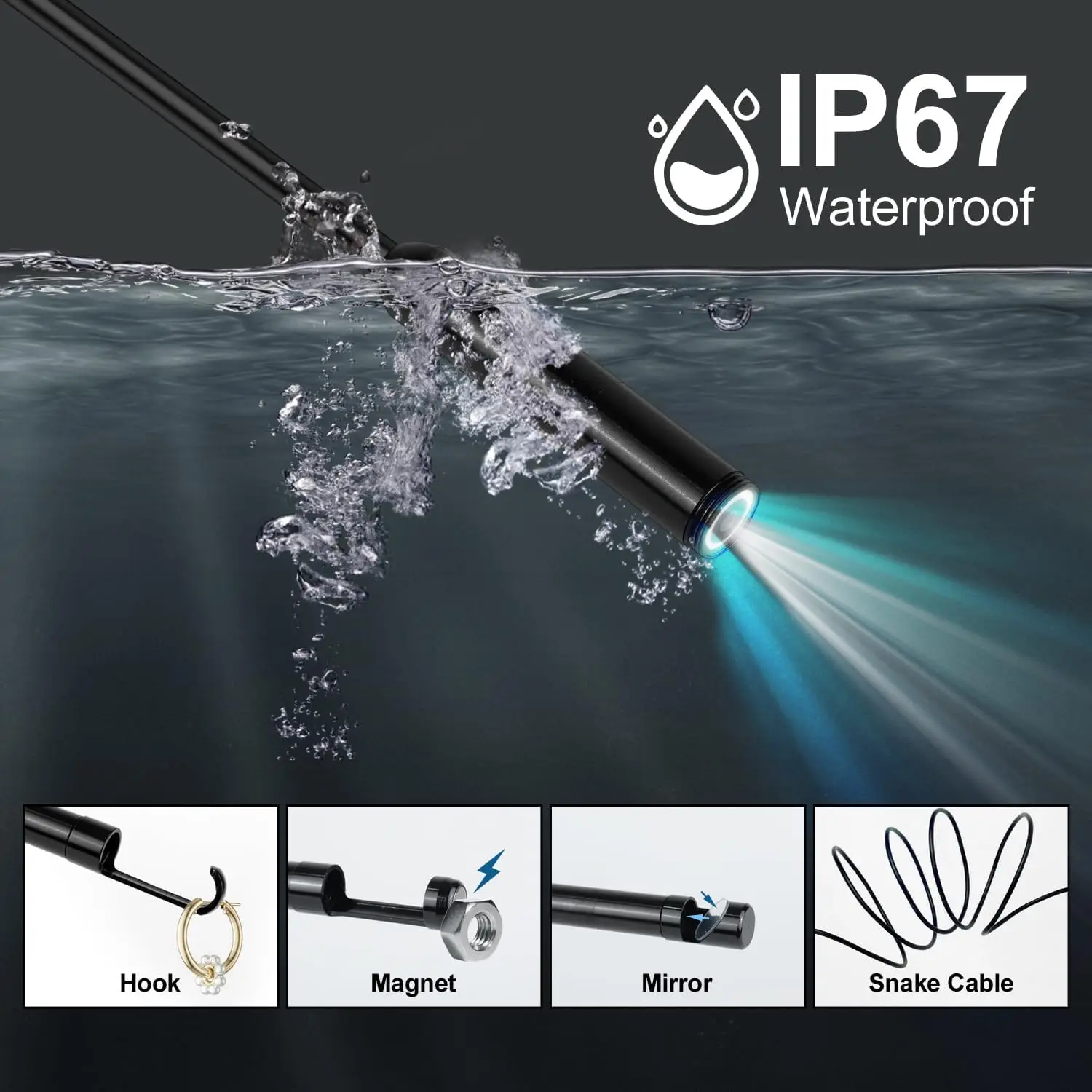 16.5Ft Endoscope Camera with Light - 7.9mm 1920P HD Inspection Camera with 8 Adjustable LED Lights, IP67 Waterproof Snake Camera