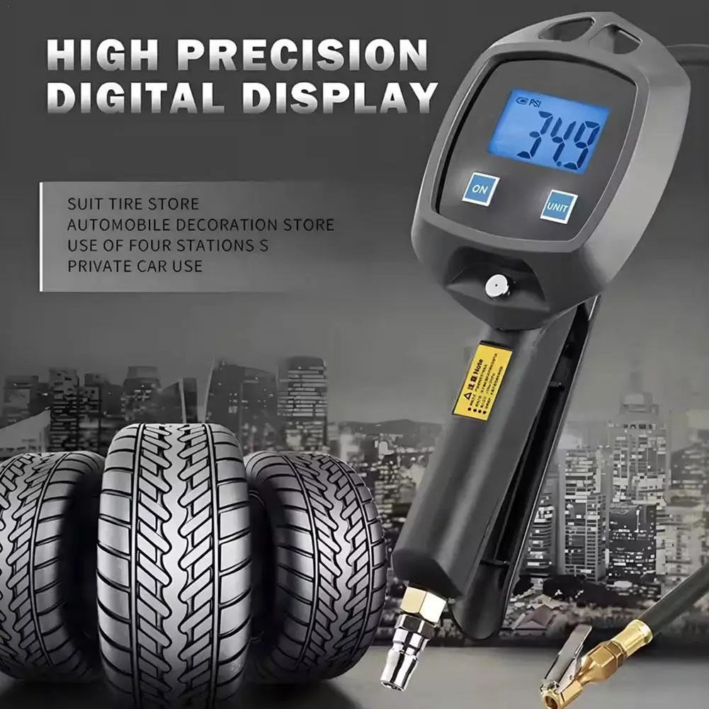 

With Inflator Hose Nozzles Car Tester Tire Pressure Gauge 0-255Psi 0-18Bar Monitor Inflation Gun Motorcycle Bike Tyre Manometro