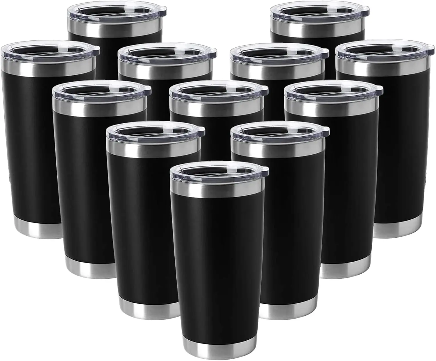 

20oz Stainless Steel Tumblers with Lid, Double Wall Vacuum Insulated for Hot & Cold Drinks, 12 Pack Black