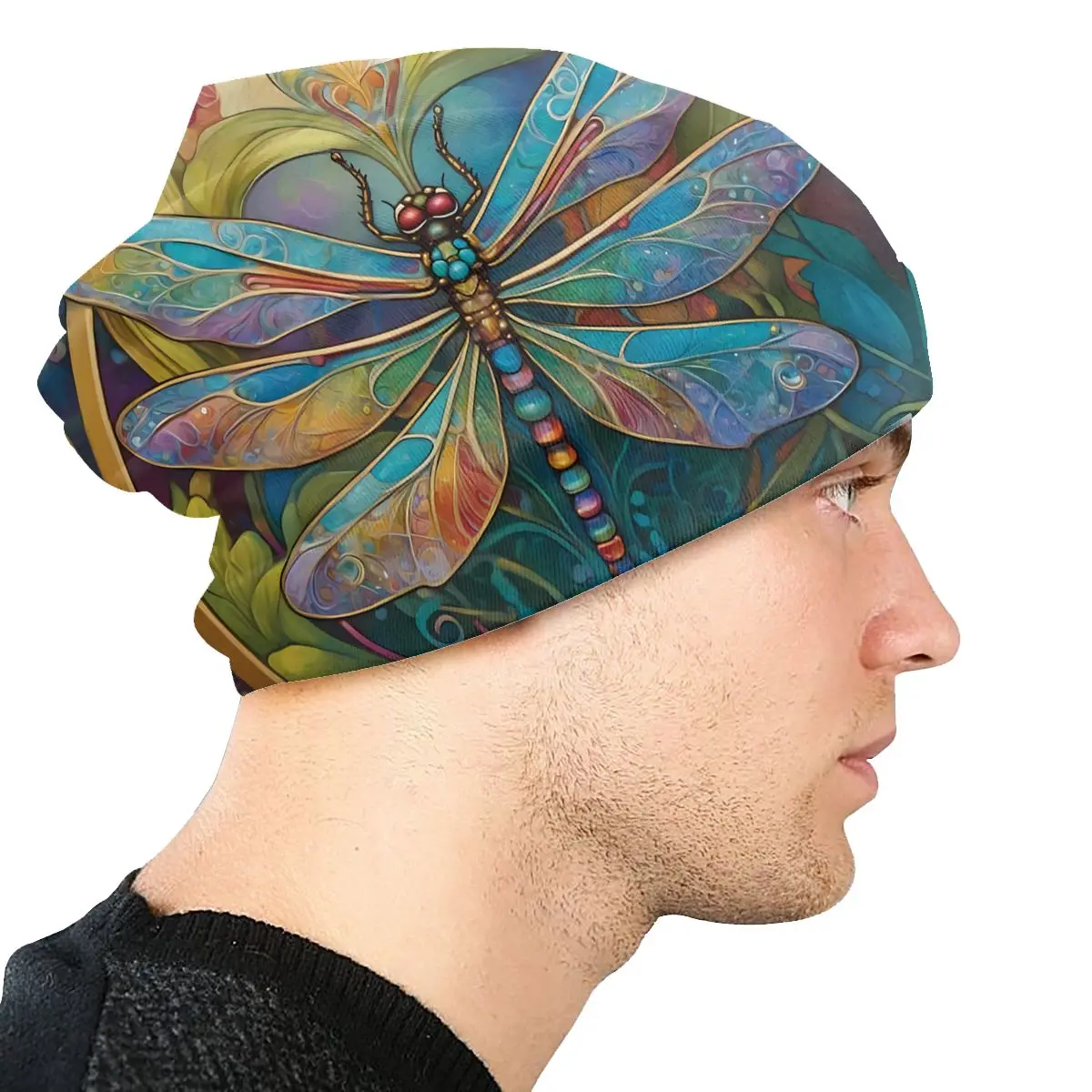 Dragonfly Art Nouveau Painting Thin Skullies Beanies Autumn Spring Caps For Men Women Dragonfly Tattoo Ski Caps Bonnet Hats