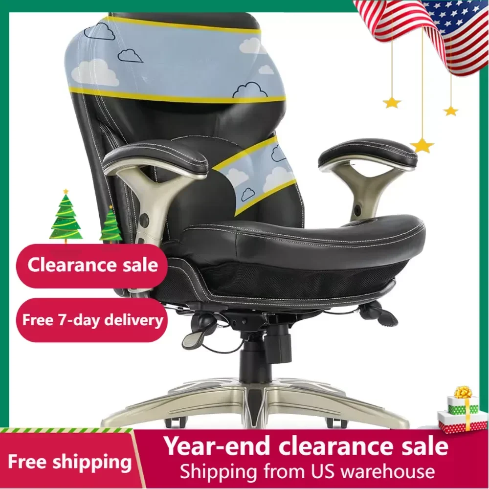 

Office chair with ergonomic executive office motion technology, adjustable center backrest, lumbar support, black bonded leather