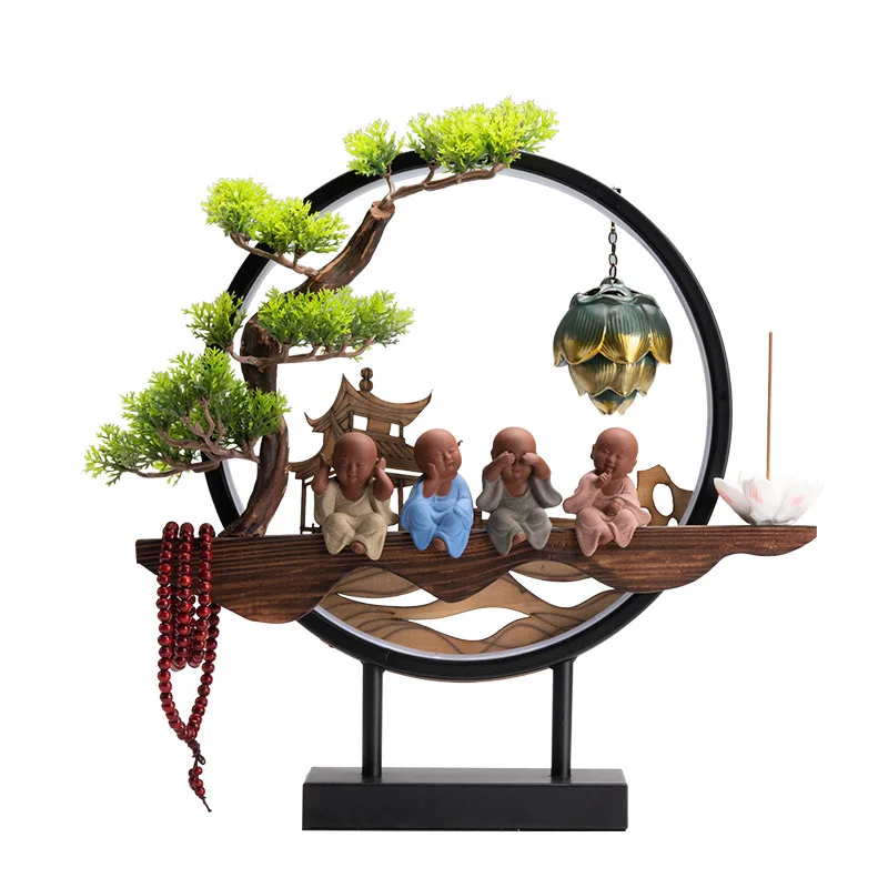 

New Chinese lamp ring creative ceramic purple sand backflow ornament home living room entrance decoration gift