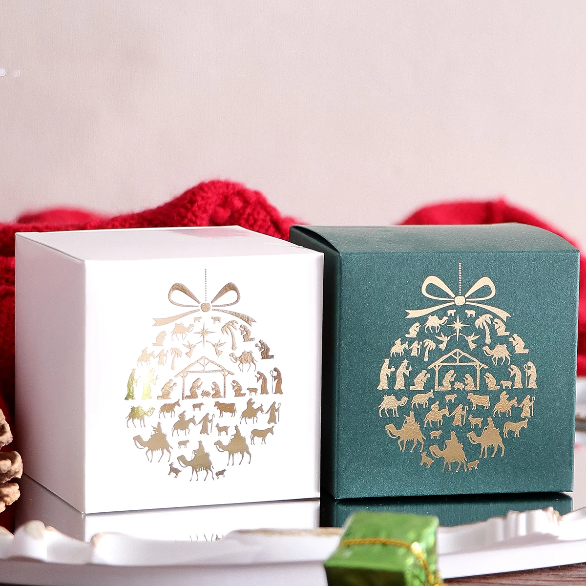 5 Stück/Packung Bunte Mini-Geschenkboxen, Dekorative Süßigkeitenboxen mit Goldfolienmustern, Party-Geschenktüten, Weihnachtsabend-Dekorationen – Detail 6