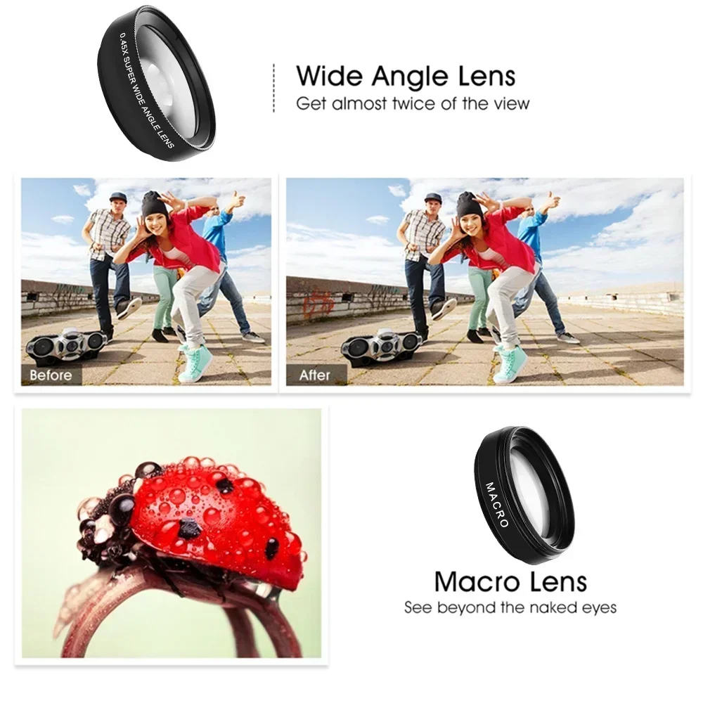 【Fast Delivery】Wide Angle Lens Macro Lens 2 In 1 For Single Len Phones 37mm 0.45X 49Uv Universal Clip Professional Lens