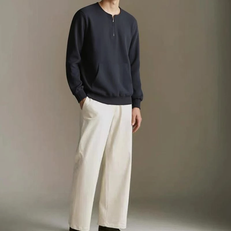 Autumn Winter Fleece Half Zipper Henley Collar Men Long Sleeve Sweatshirts Pocket Keep Warm Thickened Fleece 2xl Oversized Tops