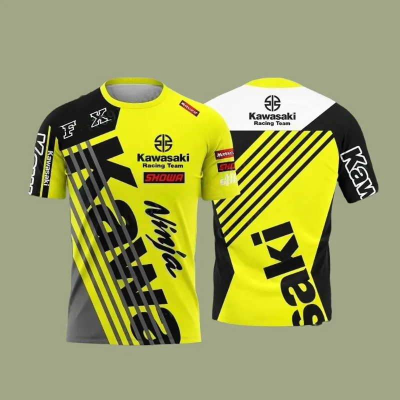 

MOTO-Kawasaki мужская быстросохнущая футболка зеленая черная футболка в повседневном уличном стиле