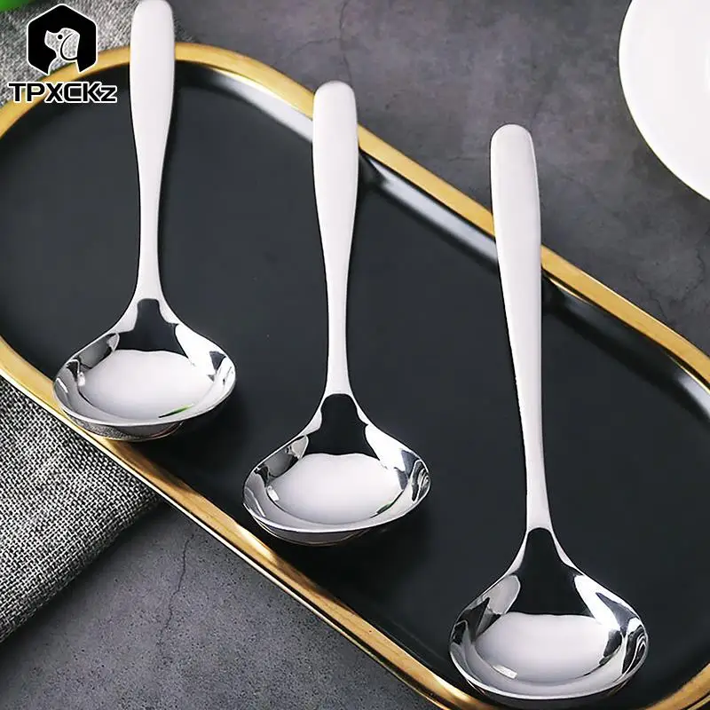 Kitchen Stainless Steel Spoon Long Handle Tablespoons Hot Pot Soup Ladle Ramen Noodles Scoop Tableware Cooking Utensils