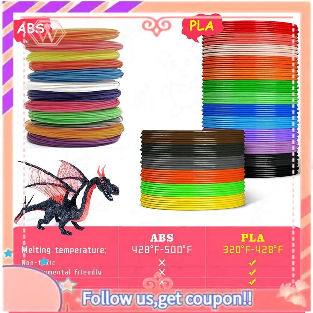 Ricariche PLA per filamento penna 3D 2X aggiornate 20 colori, 16 piedi per colore totale 320 piedi 1,75 mm Filamento premium per penna da stampa 3D Vieni