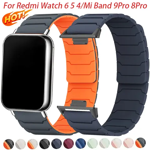 Magnetic Silicone Strap for Redmi Watch 6 5 Watch 4 Sports Band for Mi Band 9Pro 8Pro Correa Breathable Bracelet Accessories