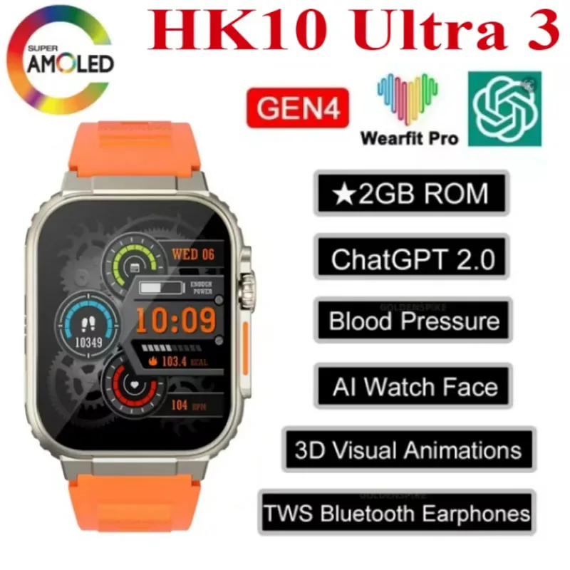 Smartwatch 2024 HK10 ULTRA 3 49mm AMOLED 4G ROM ChatGPT NFC Compass G-Sensor Clock Bluetooth Call Sports Smart Watch Men Women