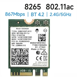 Wireless-AC 8265 Dual Band 2.4G/5Ghz Wifi Bluetooth Wlan For 8265NGW NGFF 802.11ac 867Mbps 2x2 MU-MIMO BT 4.2 Card