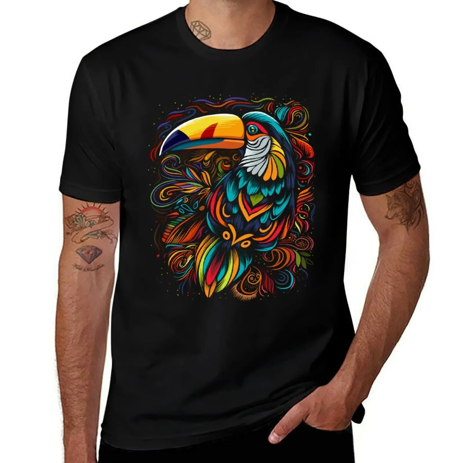 

tribal tropical toucan T-Shirt summer clothes basketball graphic tees luxury designer t shirt men 100℅ cotton