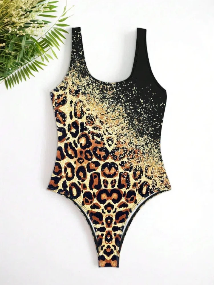Traje de baño de una pieza Tie Dye Monokini con estampado de leopardo 3D diseño degradado de moda vacaciones de verano mono de una pieza Tops Ropa de mujer