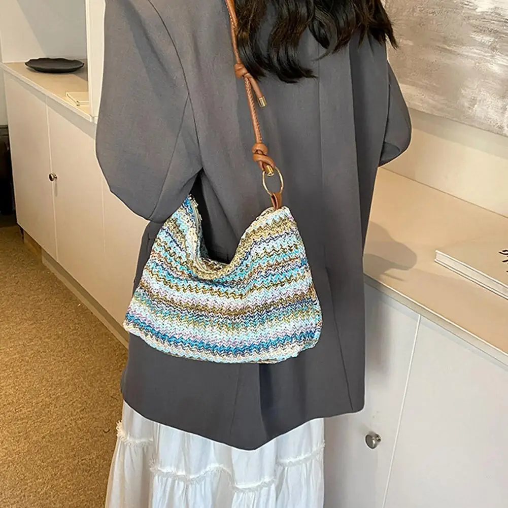 Tas Selempang Kecil Trendi Aksesori Siswa Modis Tas Jerami Bohemian Tas Selempang Pantai Tenun Tas Kurir Bahu