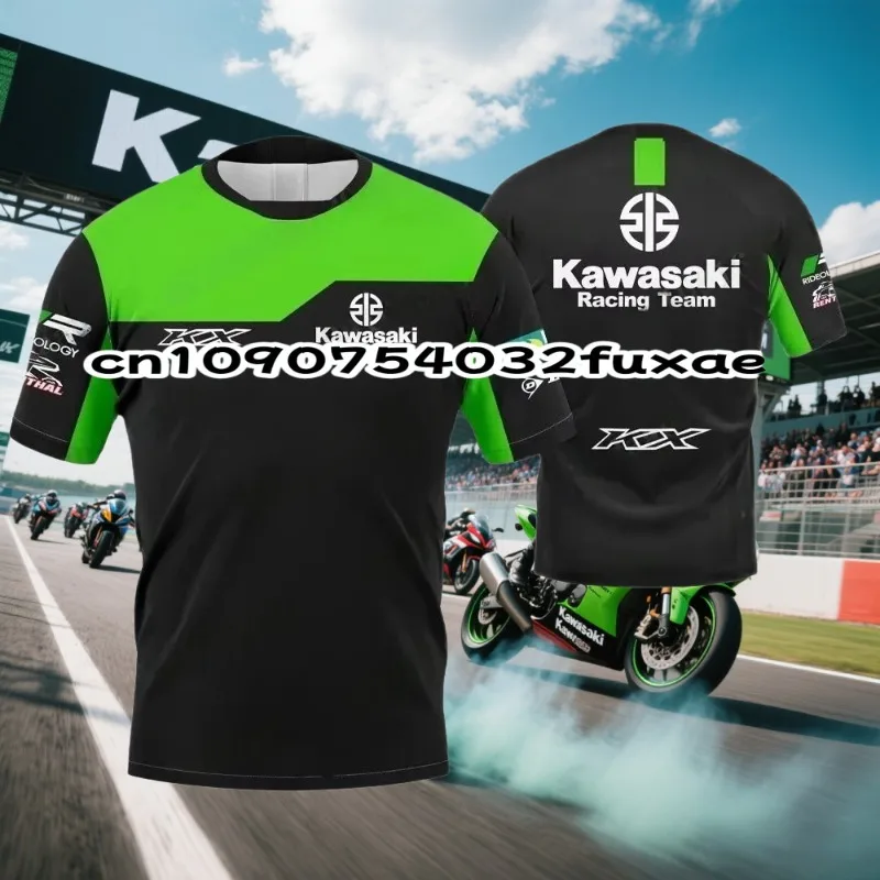 

Мужская футболка Kawasaki Motorcycle Racing Team, летняя футболка с коротким рукавом, новинка 2025 года, быстросохнущая мотоциклетная футболка для скоростного спуска