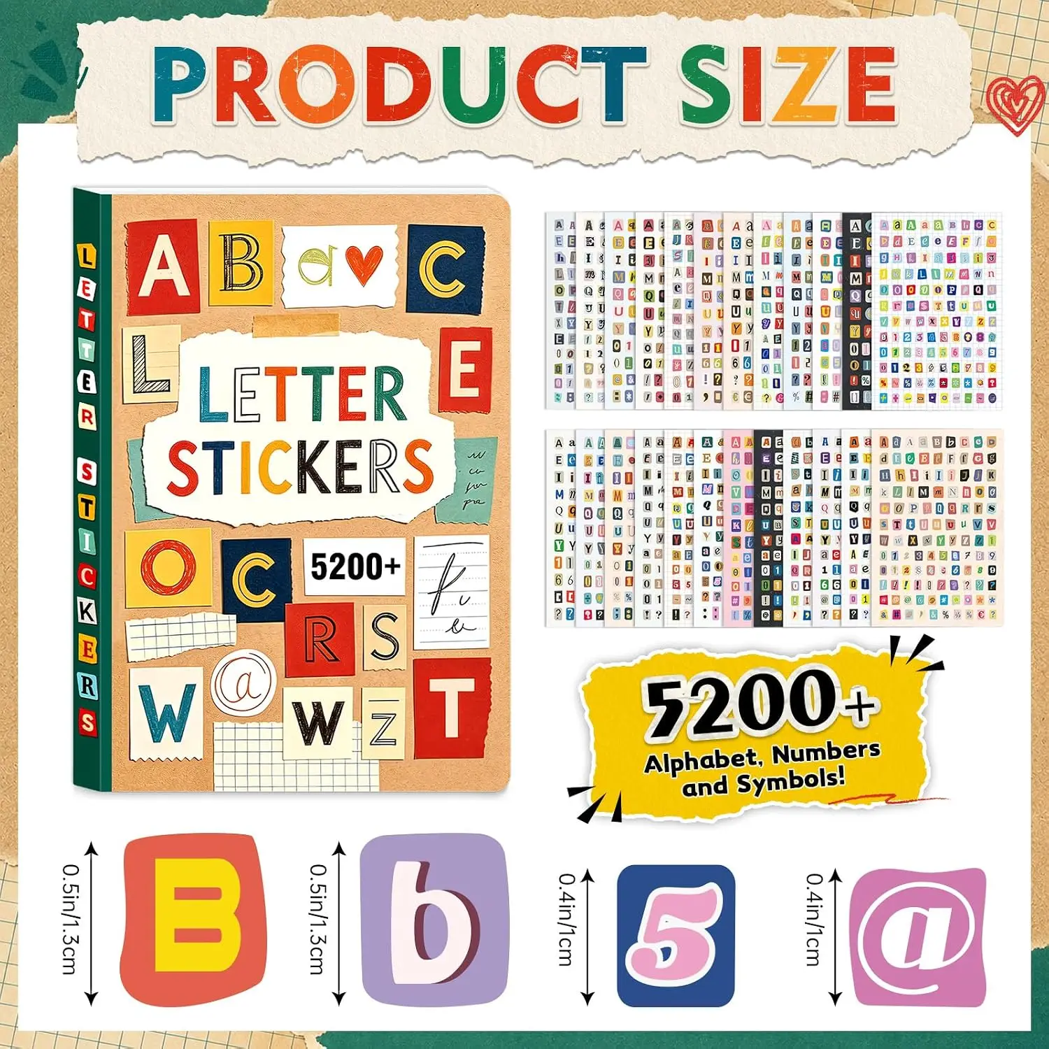 5200Pcs+/48Sheets Self Adhesive Colorful Alphabet Stickers Number Stickers for Scrapbooking Vinyl Vintage Sticker Book