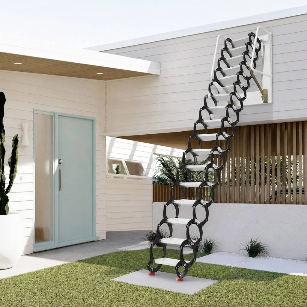 Electric Attic Ladder with Remote Control Pull Down Attic Stairs Folding Loft Ladder Aluminum Telescopic Ceiling Mounted