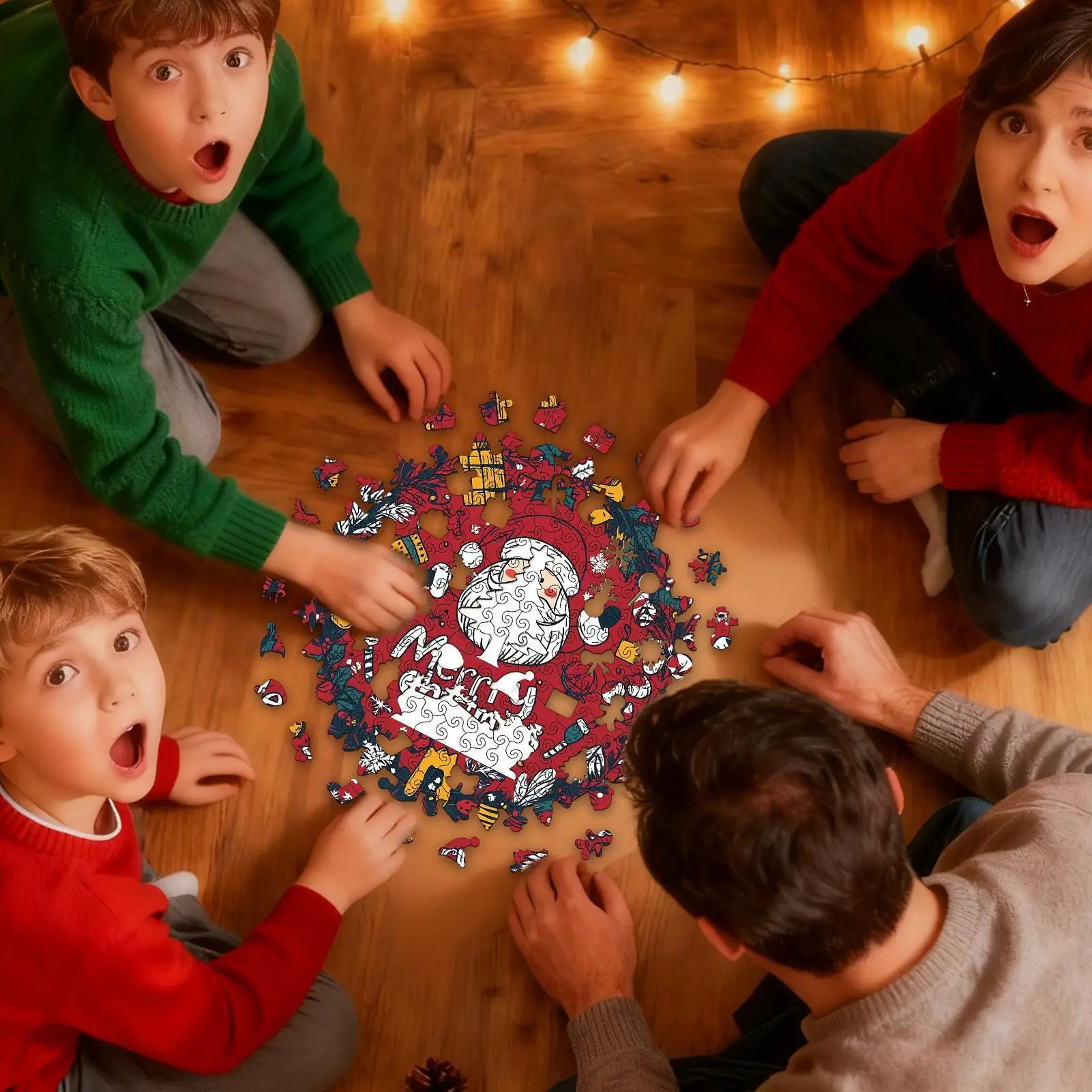 لغز الكبار عيد الميلاد تحت عنوان إكليل تصميم إكليل شكل الألغاز الخشبية للعائلة للنساء بنين بنات الشباب المراهقين زوج الابن #2