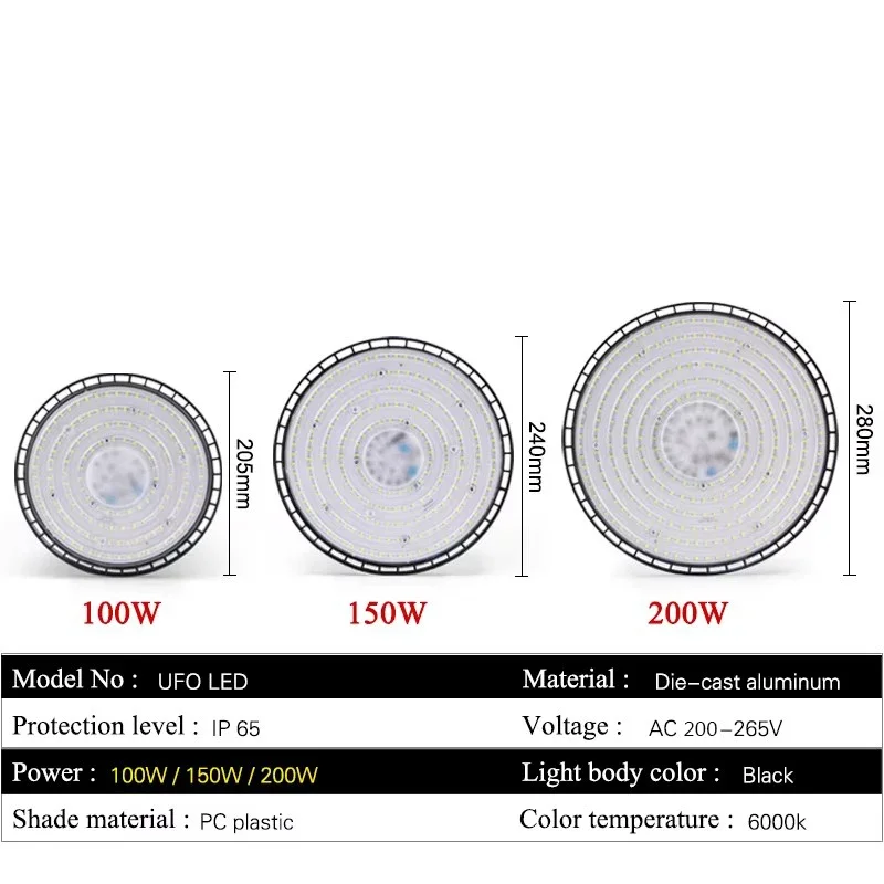 UFO LED 하이 베이 조명, 따뜻한 흰색 조명, 창고 차고 조명, 매우 밝은 산업 조명, 최신 100, 150, 200W, 220V, 핫