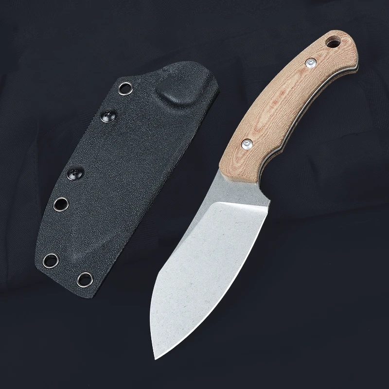 Outdoor camping multifunctional fixed 14C28N blade linen handle EDC tool hunting self-defense tactical survival straight knife