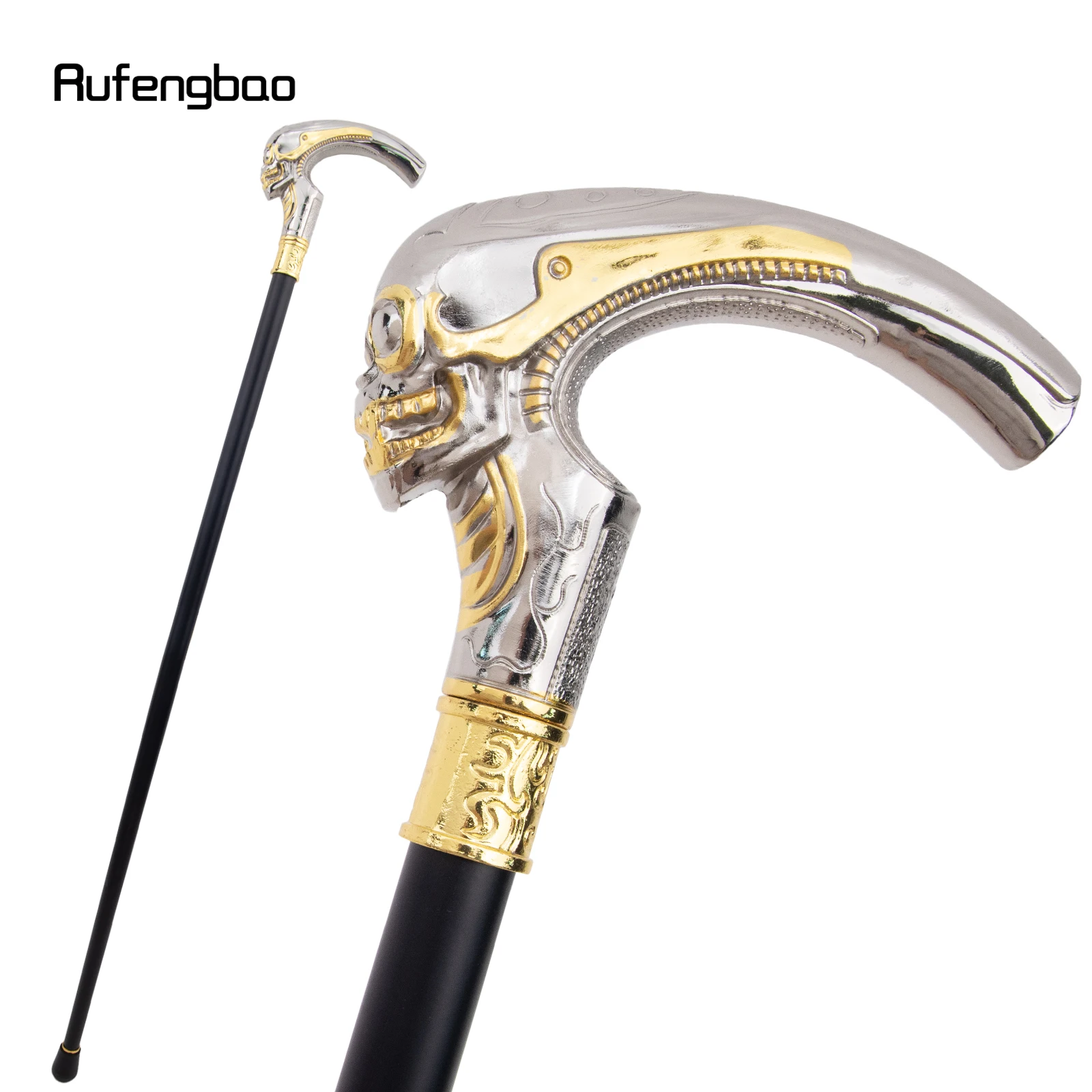 

Golden White Long Head Skull Single Joint Fashion Walking Stick Decorative Cospaly Party Walking Cane Halloween Crosier 93cm