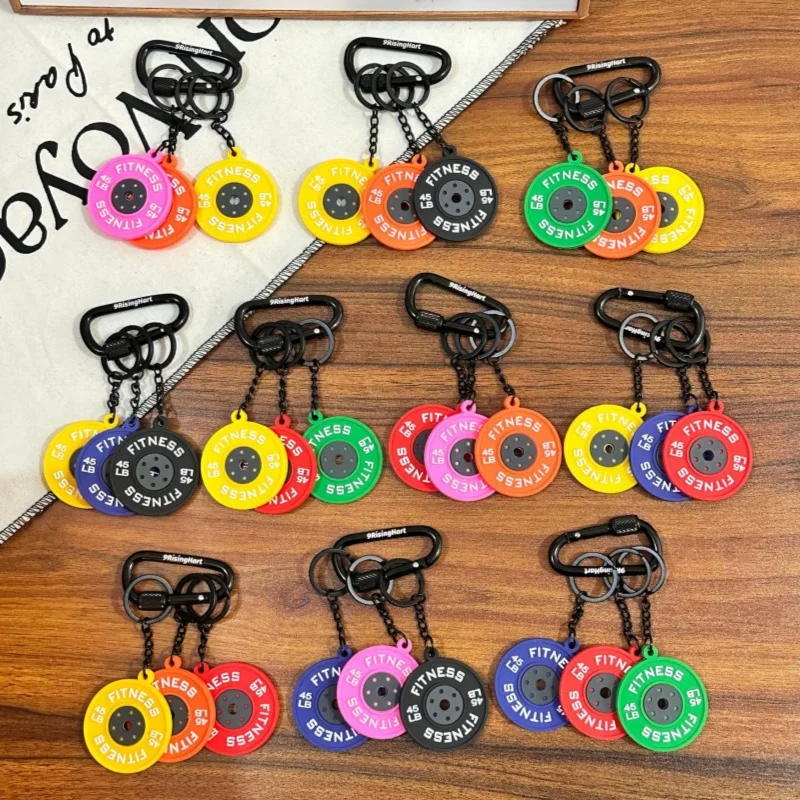 Fashion DIY Gym Gifts Barbell Keychain Set Workout Fitness Gift for Gym Lovers Silicone Weightlifting Weight Plate Keychain