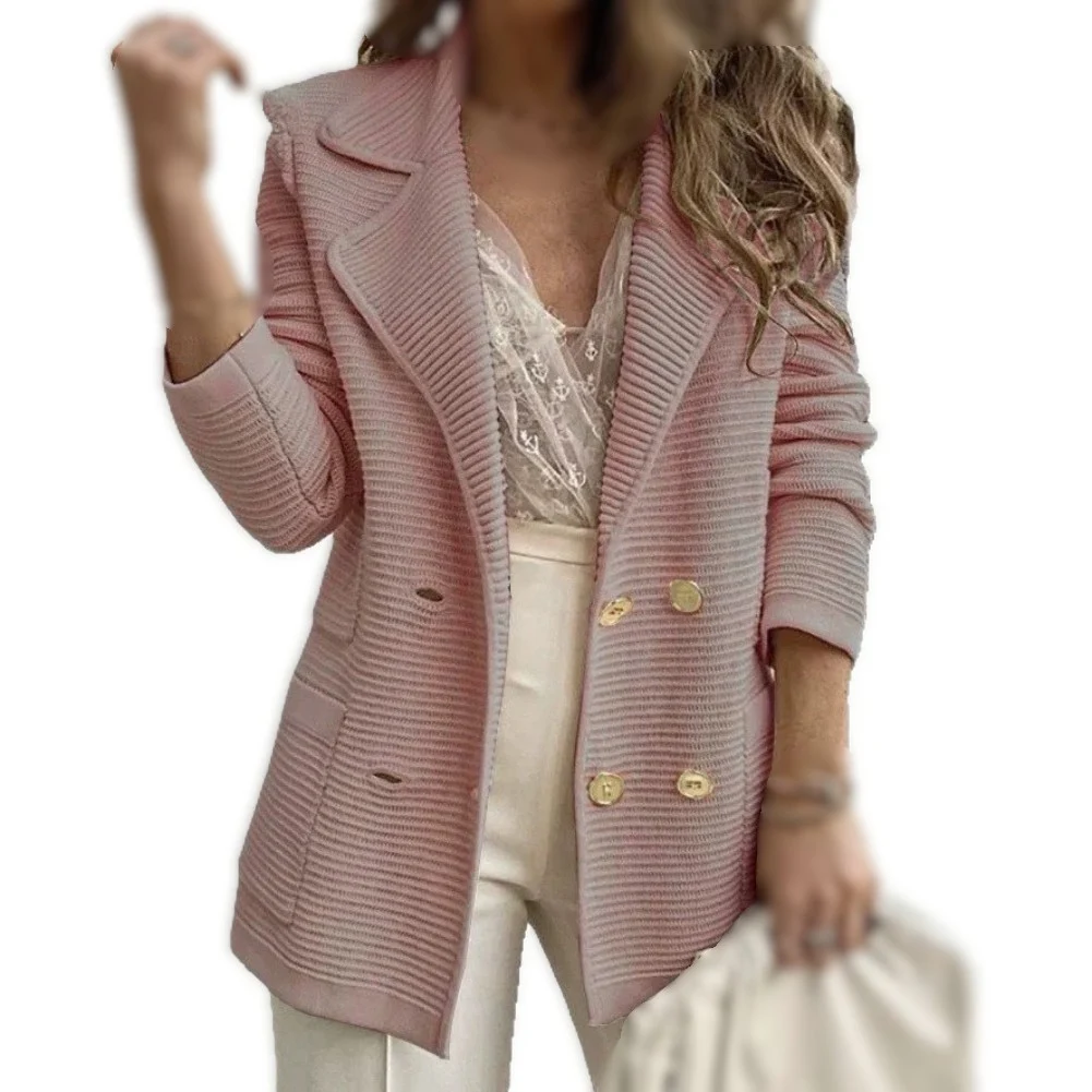 Polyester Women's Solid Color Lapel Jacket Long Sleeve Regular Length Four-Season Wear for Travel Work and Casual Lifestyle