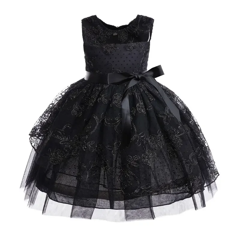 Summer Children Princess Dress Black Sleeveless Lace Dress for Kids Girl Wedding Fashion Girls Party Dresses 2-10 Years