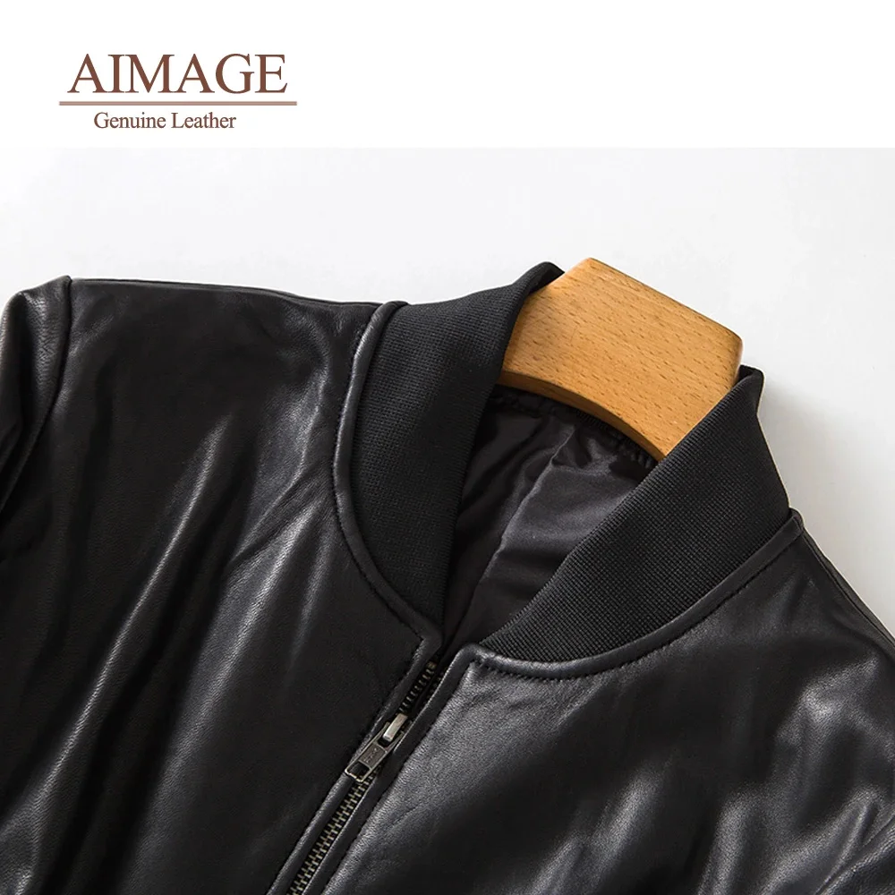 Abrigos de piel de oveja con cremallera para mujer, ropa de calle de motorista, chaquetas de motocicleta con cuello alto, abrigo de cuero negro, nuevo